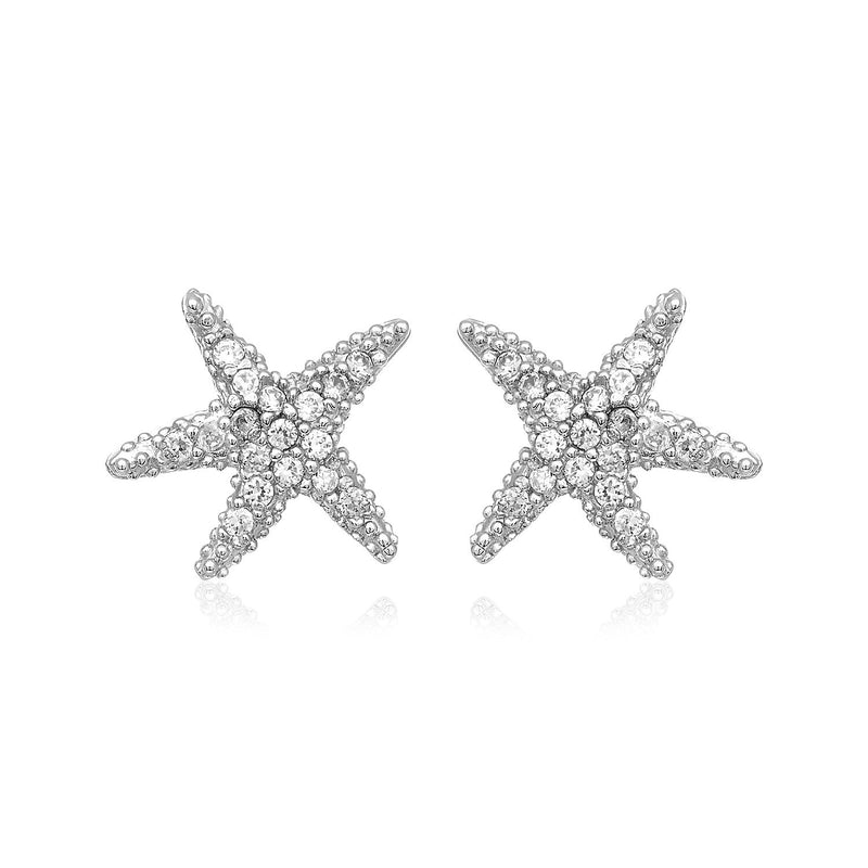 Sterling Silver Petite Starfish Earrings with Cubic Zirconias