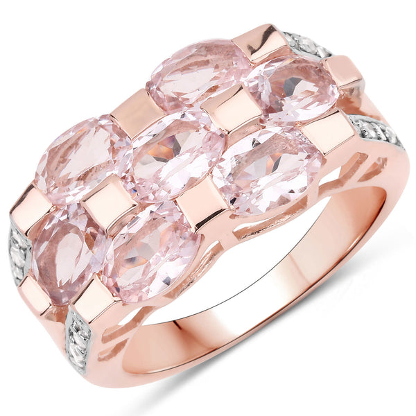 2.65 Carat Genuine Morganite and White Diamond .925 Sterling Silver Ring