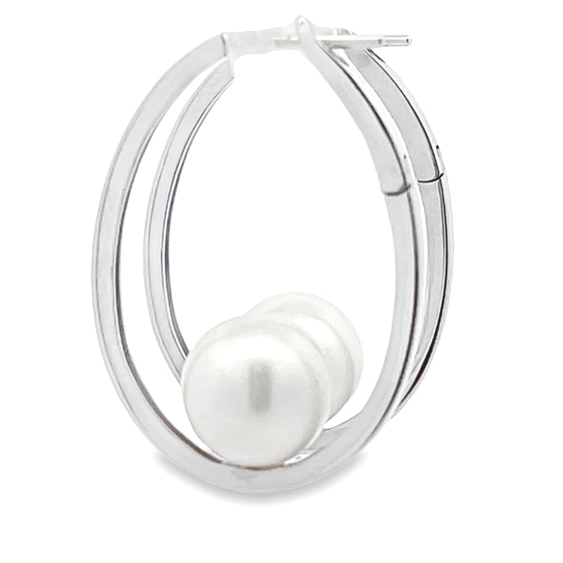 Natural FW Pearl Hoop Earrings 14KT White Gold