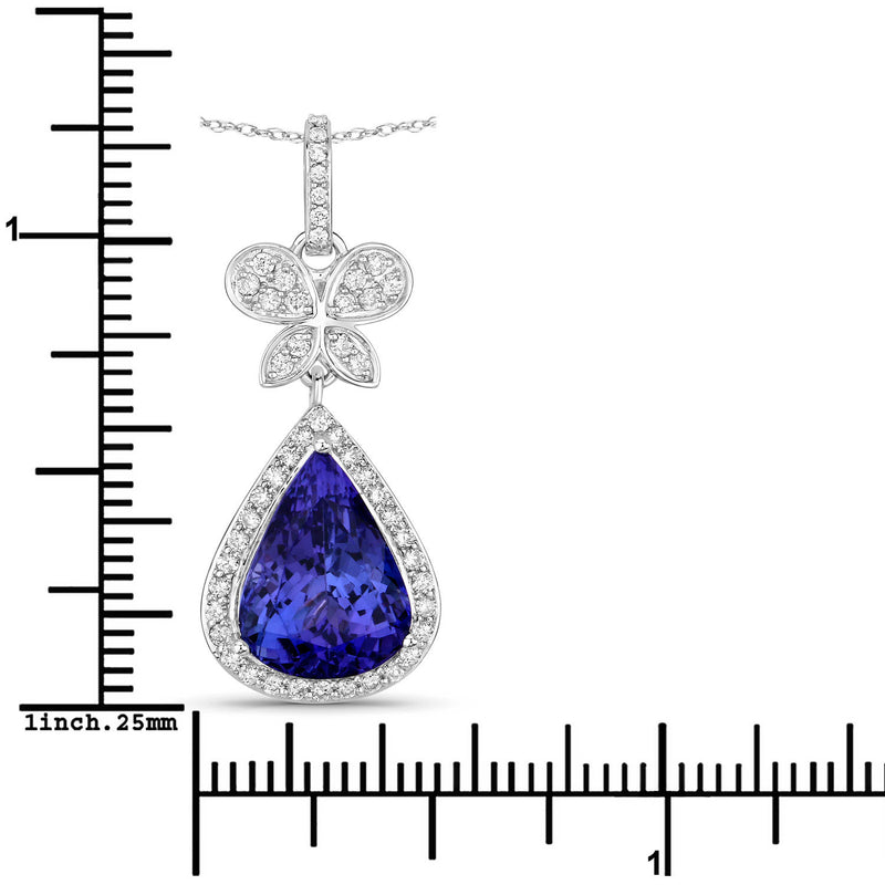 5.54 Carat Genuine Tanzanite and White Diamond 18K White Gold Pendant