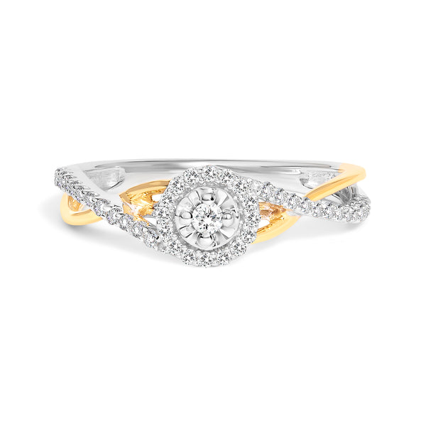 14K Yellow Gold Plated .925 Sterling Silver 1/4 Cttw Diamond Bypass and Halo Promise Ring (I-J Color, I3 Clarity) - Ring Size 7