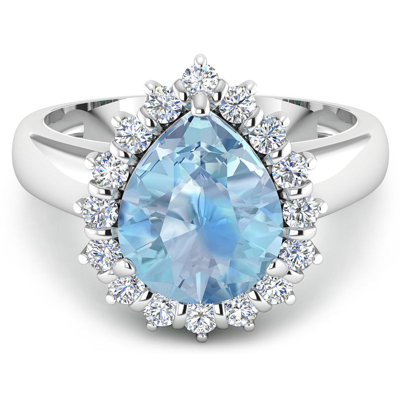 2.78 Carat Genuine Aquamarine and White Diamond 14K White Gold Ring