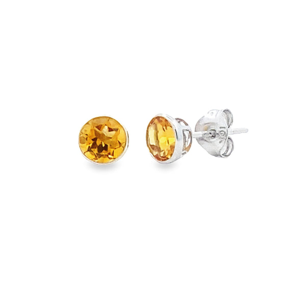 Natural .89ct Citrine Stud Earrings 10KT White Gold