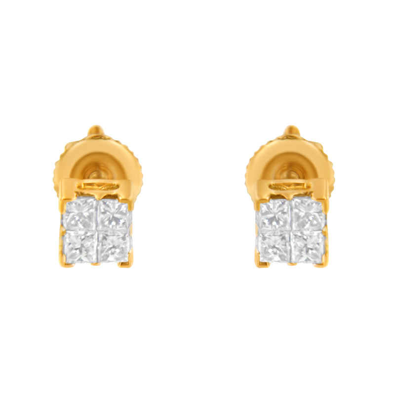 10KT Yellow Gold Princess Diamond Stud Earring (1/4 cttw, J-K Color, I1-I2 Clarity)