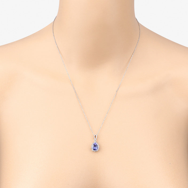 1.94 Carat Genuine Tanzanite and White Diamond 14K White Gold Pendant