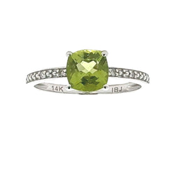 Genuine 1.32ct Peridot Diamond Ring 14KT White Gold