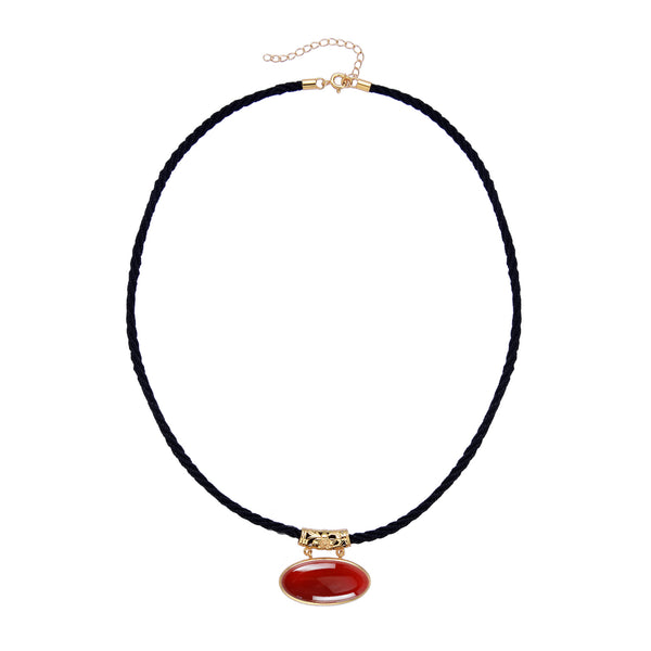 Carnelian Gold plated Sterling Silver Pendant with 18" Black Cord