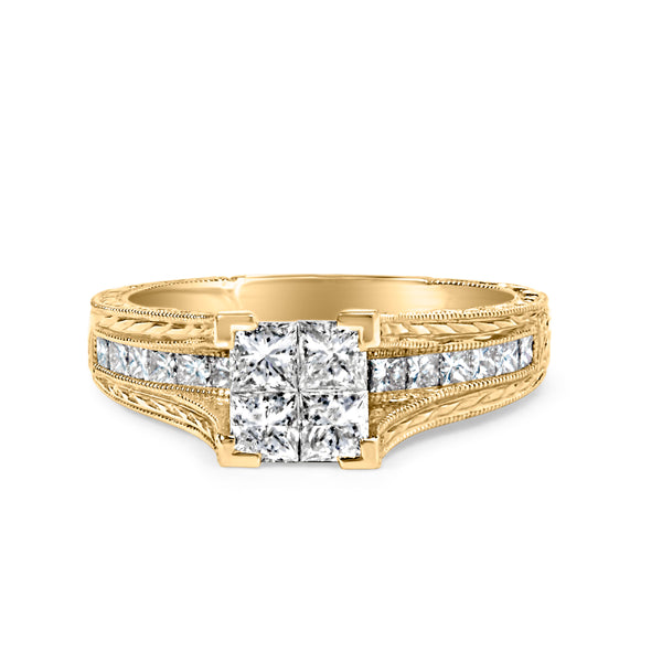 14K Yellow Gold 1.0 Cttw Princess Composite Diamond Engagement Ring (G-H Color, VS1-VS2 Clarity) - Size 7