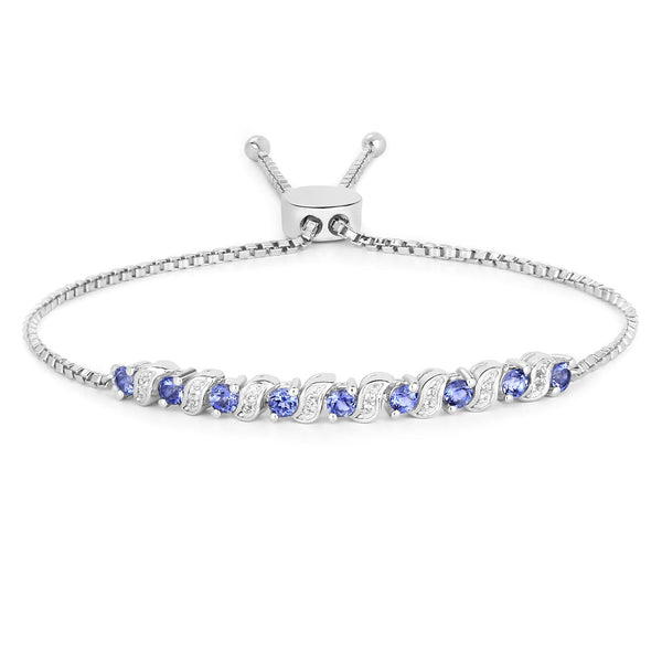 0.98 Carat Genuine Tanzanite and White Topaz .925 Sterling Silver Bracelet