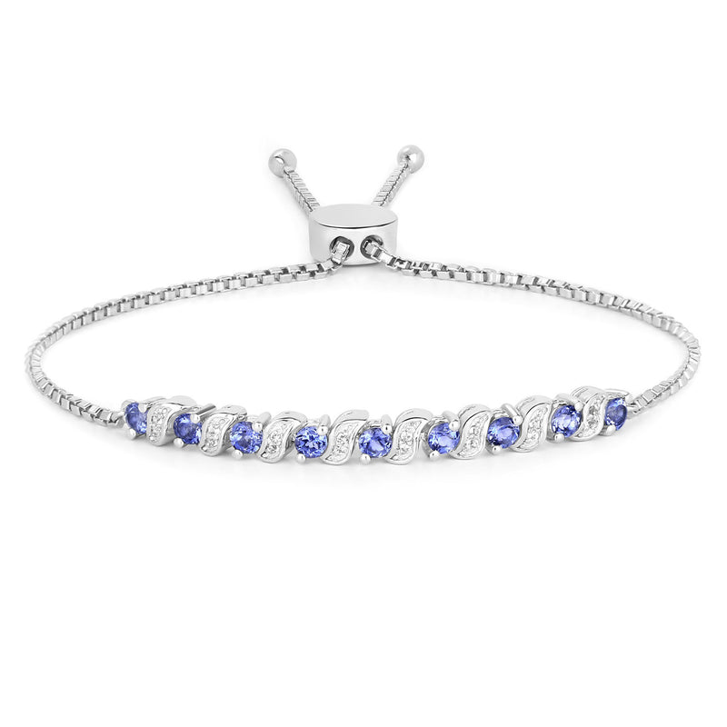 0.98 Carat Genuine Tanzanite and White Topaz .925 Sterling Silver Bracelet