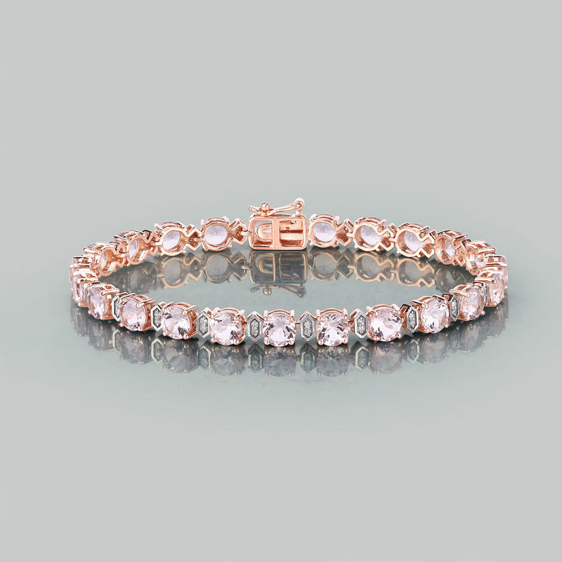 9.41 Carat Genuine Morganite and White Diamond 14K Rose Gold Bracelet