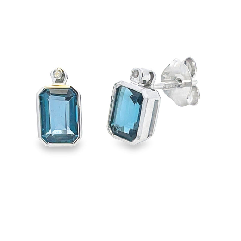 London Blue Topaz Diamond Stud Earrings 10KT White Gold