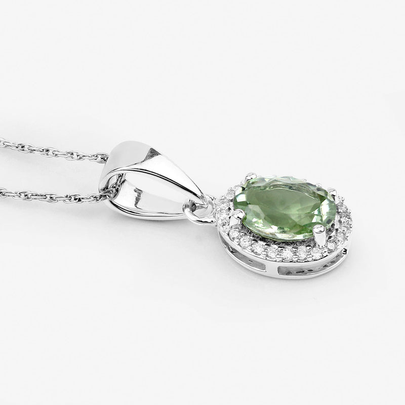 1.27 Carat Genuine Green Tourmaline and White Diamond 14K White Gold Pendant