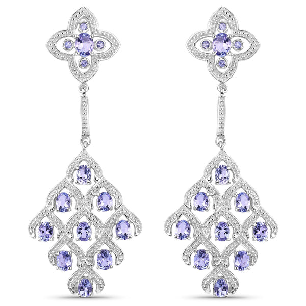 3.90 Carat Genuine Tanzanite and White Topaz .925 Sterling Silver Earrings