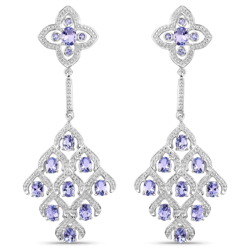 3.90 Carat Genuine Tanzanite and White Topaz .925 Sterling Silver Earrings