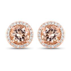 1.60 Carat Genuine Morganite and White Diamond 14K Rose Gold Earrings