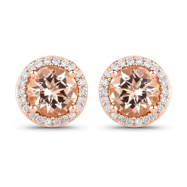 1.60 Carat Genuine Morganite and White Diamond 14K Rose Gold Earrings