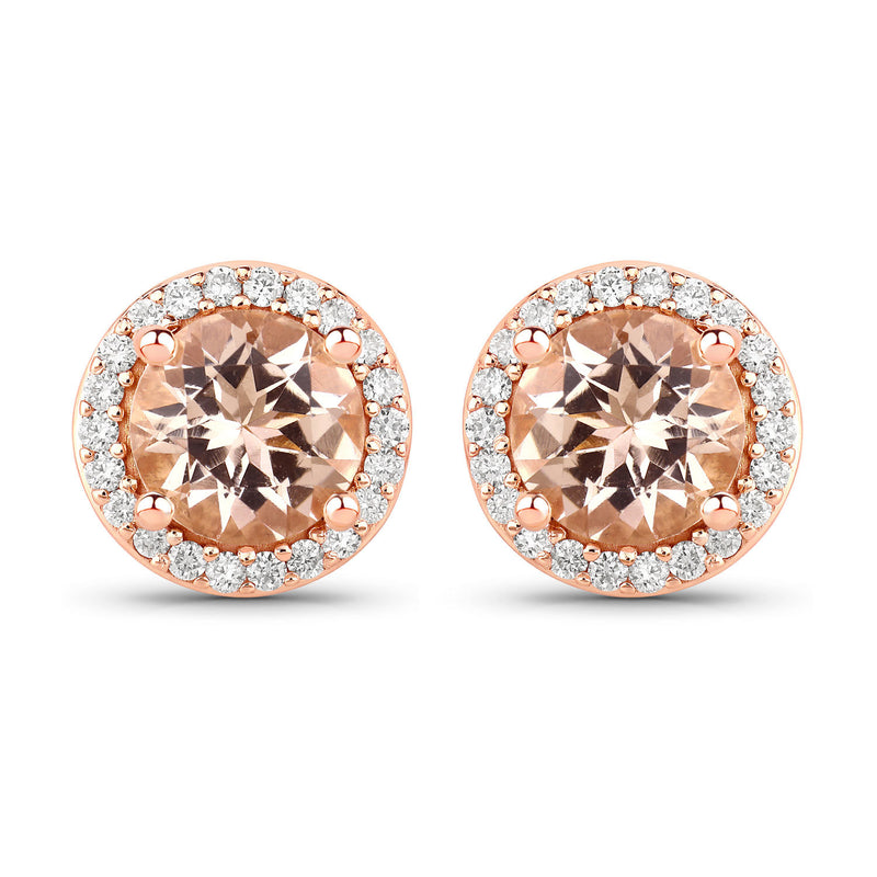 1.60 Carat Genuine Morganite and White Diamond 14K Rose Gold Earrings