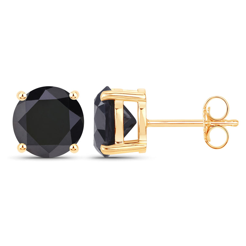 5.41 Carat Genuine Black Diamond 14K Yellow Gold Earrings