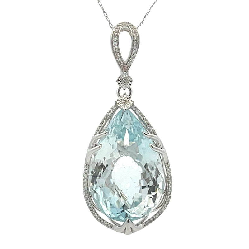 Blue Topaz Diamond Fashion Pendants 14KT White Gold