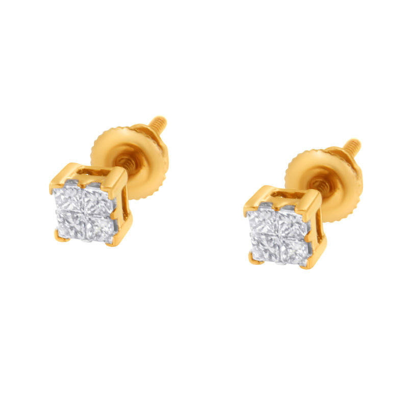 10KT Yellow Gold Princess Diamond Stud Earring (1/4 cttw, J-K Color, I1-I2 Clarity)