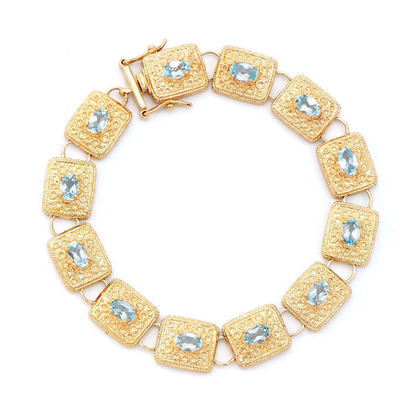 6.55 ctw Blue Topaz Antique Style 18K Gold Designer Bracelet 7.75 in