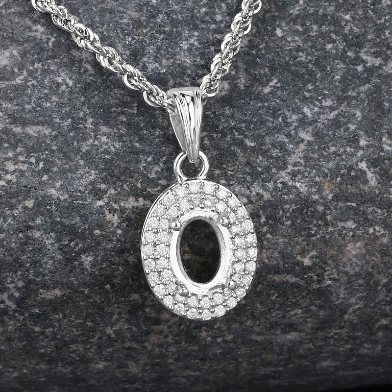 0.17 Carat Genuine White Diamond 14K White Gold Semi Mount Pendant - holds 7x5mm Oval Gemstone