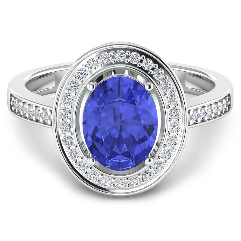 1.93 Carat Genuine Tanzanite and White Diamond 14K White Gold Ring