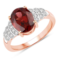 2.87 Carat Genuine Rhodolite and White Diamond 14K Rose Gold Ring