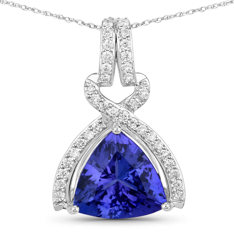 2.53 Carat Genuine Tanzanite and White Diamond 14K White Gold Pendant