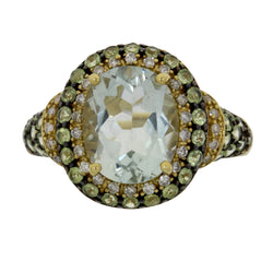 3.16ct Grn Amy Prasiolite Diamond Ring 10KT Yellow Gold