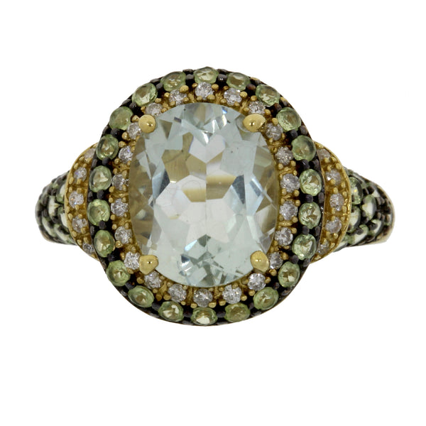 3.16ct Grn Amy Prasiolite Diamond Ring 10KT Yellow Gold