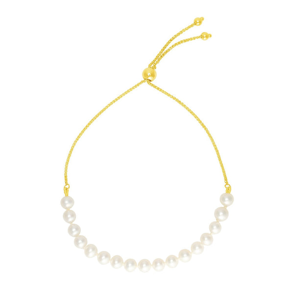 14k Yellow Gold Adjustable Friendship Bracelet with Pearls