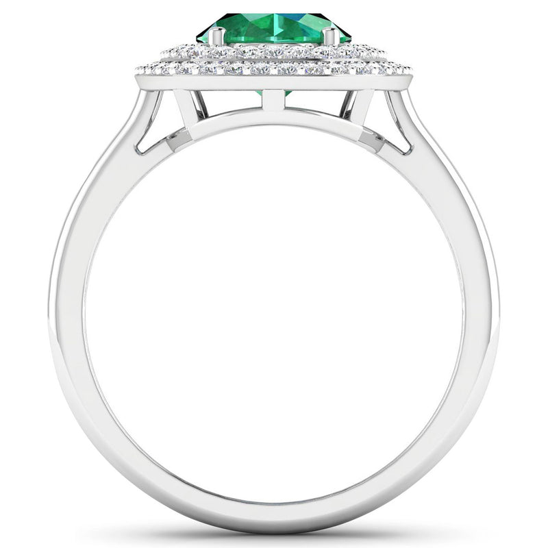 1.97 Carat Genuine Zambian Emerald  and White Diamond 14K White Gold Ring