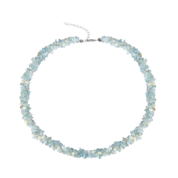 V3 Jewelry Aquamarine and Pearl Strand Necklace