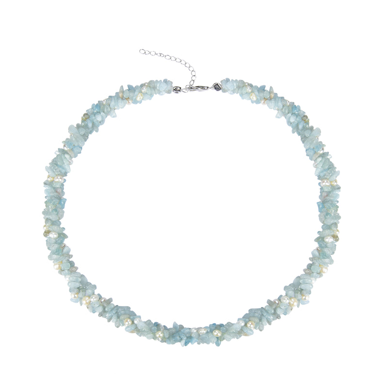 V3 Jewelry Aquamarine and Pearl Strand Necklace