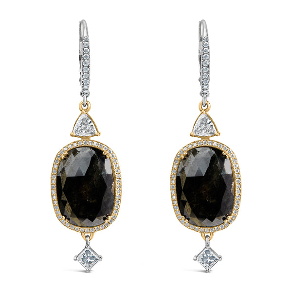 18K White Gold 1.0 Cttw Diamond and 6x9MM Black Onyx Vintage Style Drop and Dangle Earrings (F-G Color, VS1-VS2 Clarity)