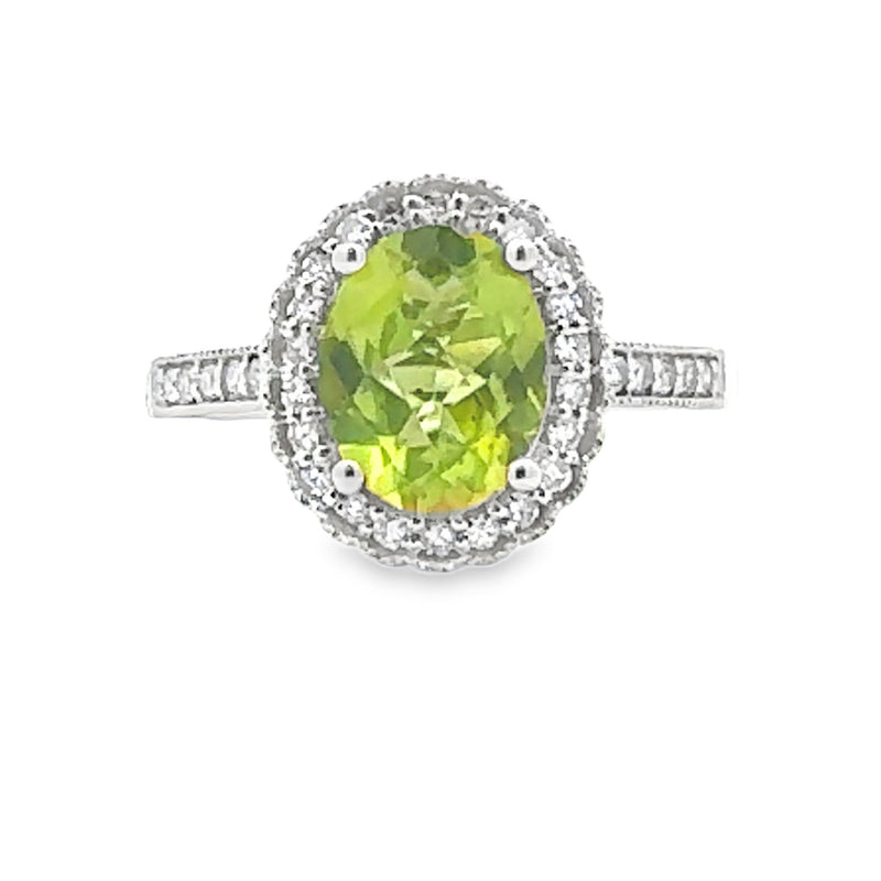 Genuine 2.05ct Peridot Diamond Ring 14KT White Gold