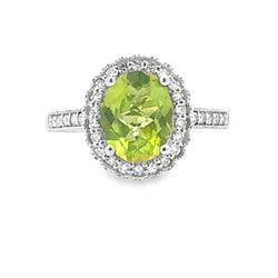 Genuine 2.05ct Peridot Diamond Ring 14KT White Gold