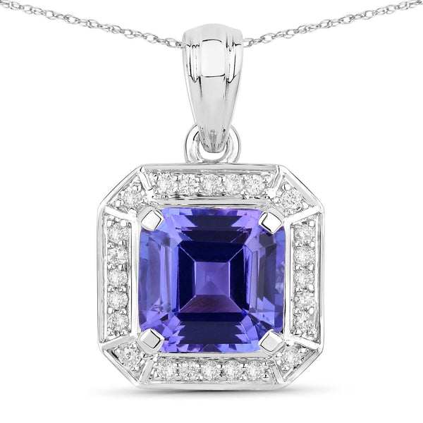 2.79 Carat Genuine Tanzanite and White Diamond 14K White Gold Pendant