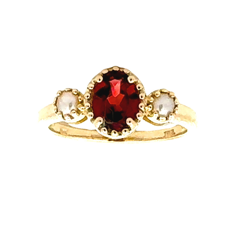 Genuine .90ct Garnet FW Pearl Ring 10KT Yellow Gold