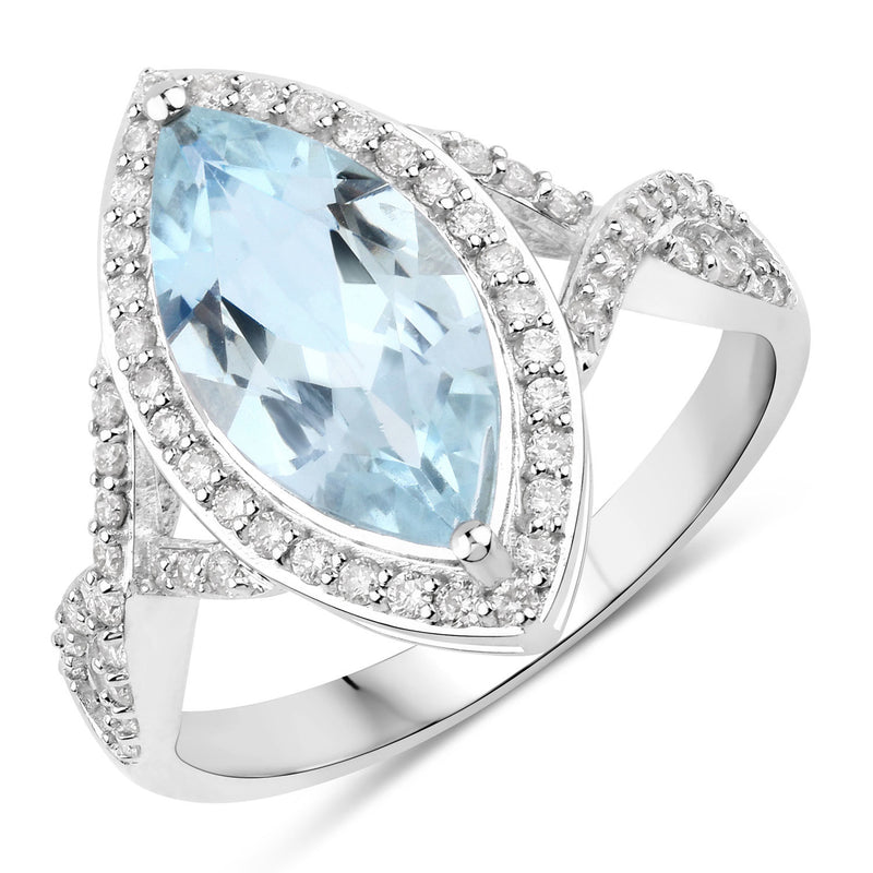 2.24 Carat Genuine Aquamarine and White Diamond 14K White Gold Ring