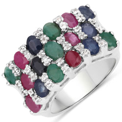 3.48 Carat Genuine Multi Stones .925 Sterling Silver Ring