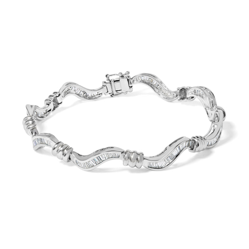 14K White Gold 2.00 Cttw Baguette-Cut Spiral Link 7" Bracelet (G-H Color, SI1-SI2 Clarity)