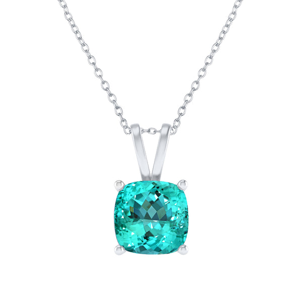 V3 Jewelry Paraiba Tourmaline Cushion Solitaire Pendant with 925 Sterling Silver