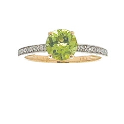 Genuine .91ct Peridot Diamond Ring 10KT Yellow Gold