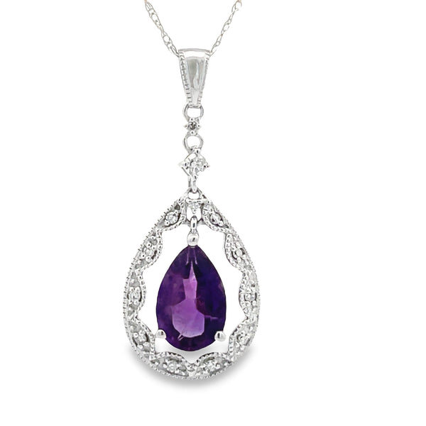 Amethyst Diamond Fashion Pendants 14KT White Gold