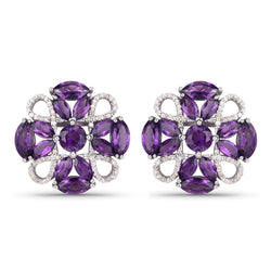 9.76 Carat Genuine Amethyst and White Diamond .925 Sterling Silver Earrings