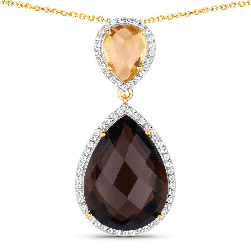 "10.69 Carat Genuine Smoky Quartz, Citrine and White Topaz .925 Sterling Silver Pendant