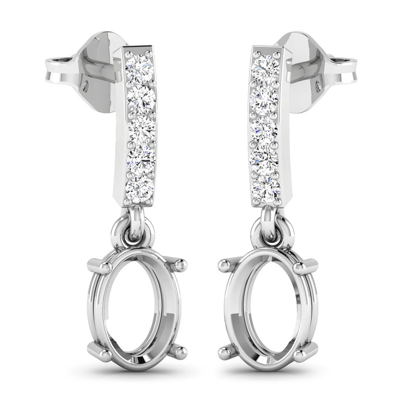 0.14 Carat Genuine White Diamond 14K White Gold Semi Mount Earrings - holds 7x5mm Oval Gemstones